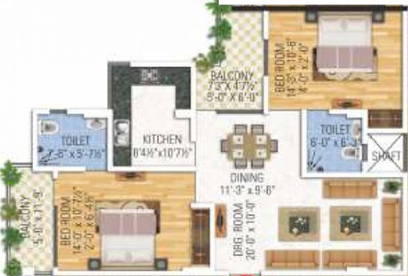SDC Anand Prime (2BHK+2T (1,355 sq ft) 1355 sq ft)