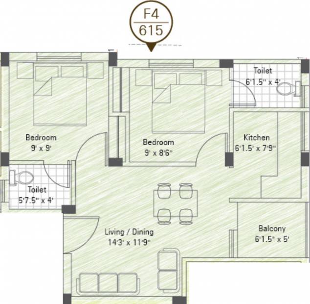 Sekaran Doves Nest (2BHK+2T (615 sq ft) 615 sq ft)