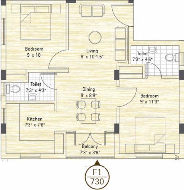 Sekaran Doves Nest (2BHK+2T (730 sq ft) 730 sq ft)
