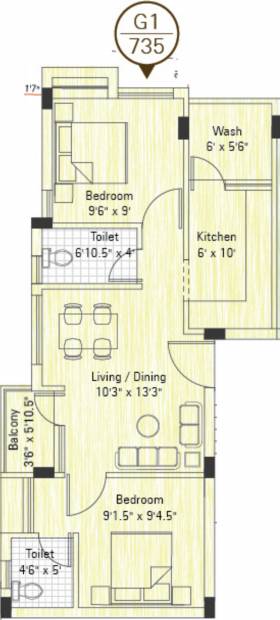 Sekaran Doves Nest (2BHK+2T (735 sq ft) 735 sq ft)