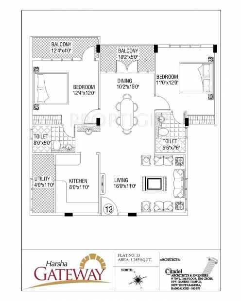 Sree Harsha Gateway (2BHK+2T (1,285 sq ft) 1285 sq ft)