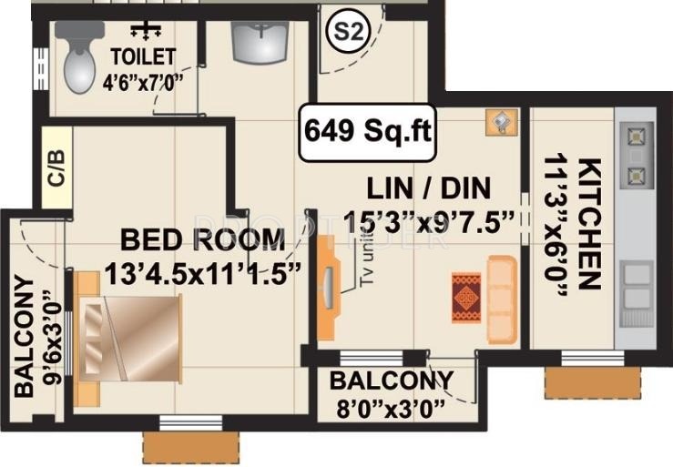 RB Bagyalakshmi (1BHK+1T (649 sq ft) 649 sq ft)