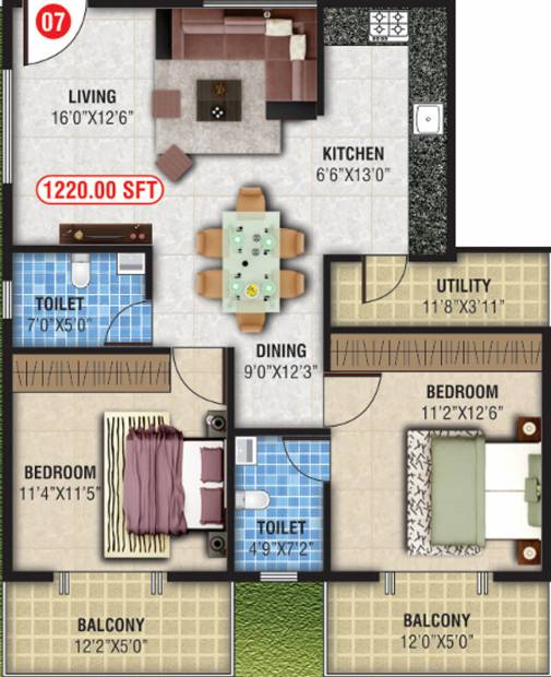 Magna Nest (2BHK+2T (1,220 sq ft) 1220 sq ft)