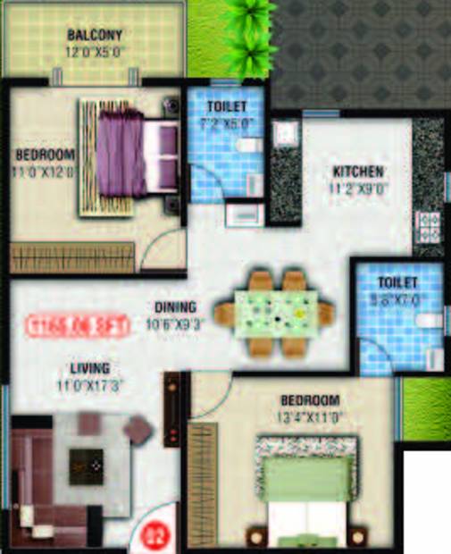 Magna Nest (2BHK+2T (1,165 sq ft) 1165 sq ft)