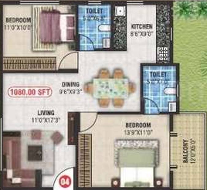 Magna Nest (2BHK+2T (1,080 sq ft) 1080 sq ft)