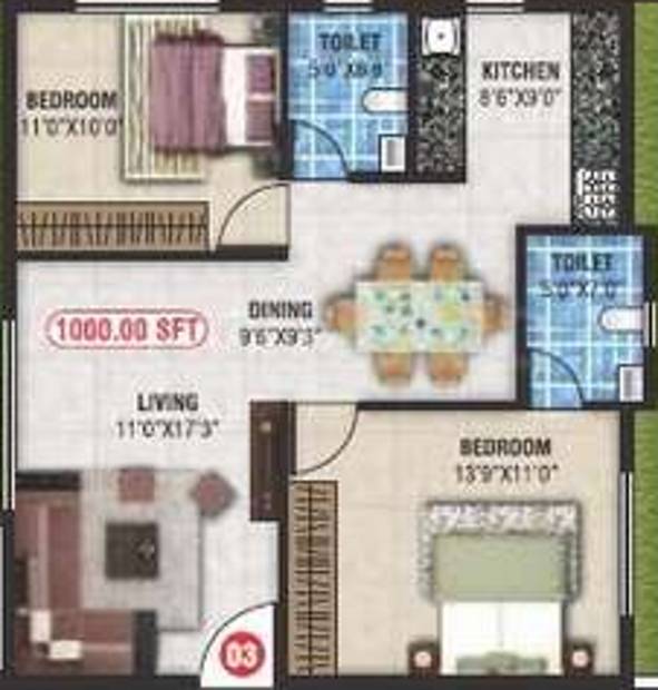 Magna Nest (2BHK+2T (1,000 sq ft) 1000 sq ft)