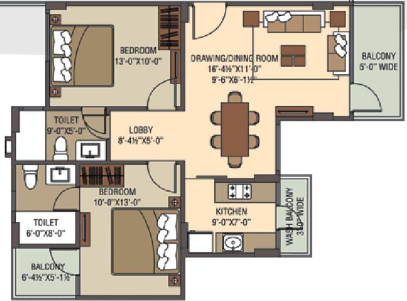 Sun Springfields (2BHK+2T (1,097 sq ft) 1097 sq ft)