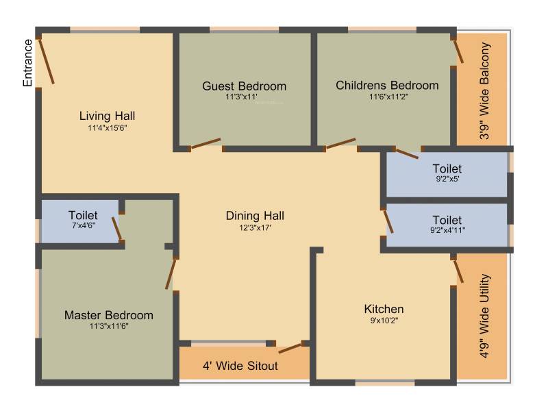 Anuradha Siri Jewel (3BHK+3T (1,645 sq ft) 1645 sq ft)