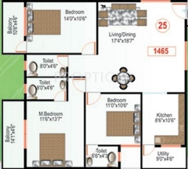 Eternity Ecstasy (3BHK+3T (1,465 sq ft) 1465 sq ft)