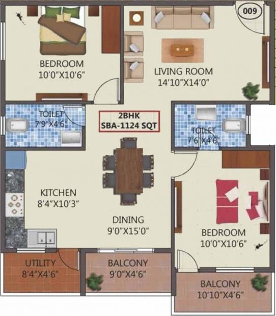 Sri Dwaraka Bageecha (2BHK+2T (1,124 sq ft) 1124 sq ft)