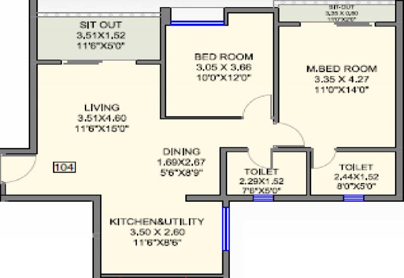 Nyati Elysia (2BHK+2T (1,092 sq ft) 1092 sq ft)