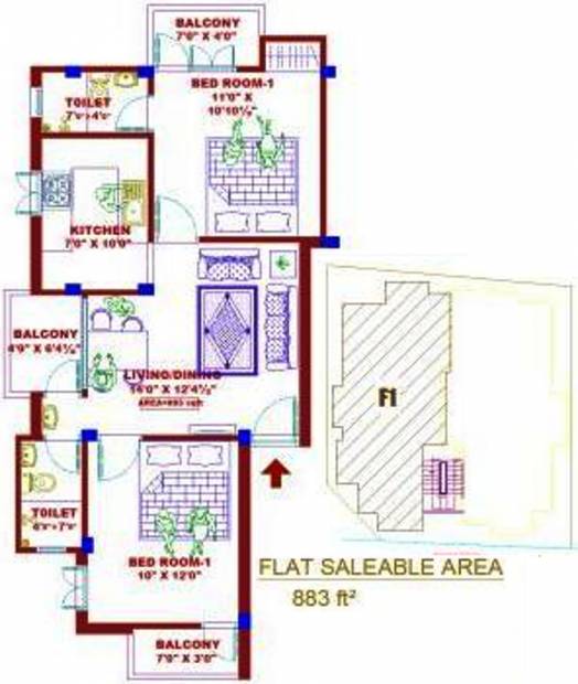 Bamana Pine (2BHK+2T (883 sq ft) 883 sq ft)