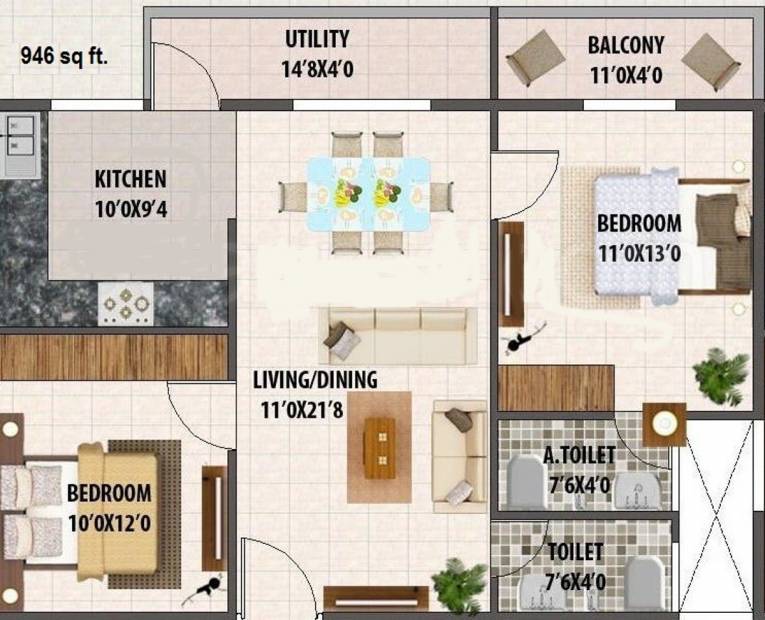 Aryan Build Estates Pvt Ltd Aryan Pebble (2BHK+2T (946 sq ft) 946 sq ft)