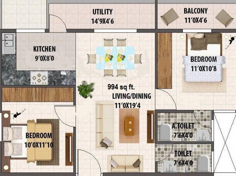 Aryan Build Estates Pvt Ltd Aryan Pebble (2BHK+2T (994 sq ft) 994 sq ft)