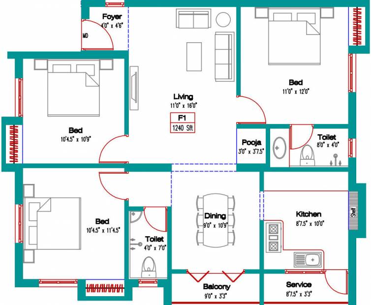 Jeni Joel Enclave (3BHK+2T (1,240 sq ft) + Pooja Room 1240 sq ft)