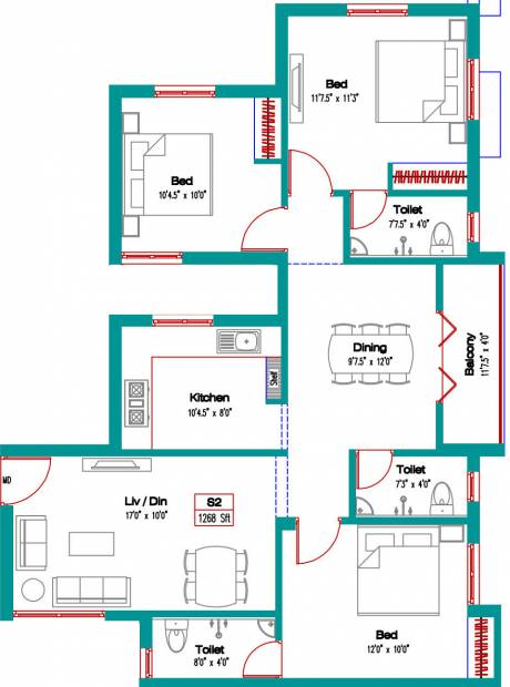 Jeni Joel Enclave (3BHK+3T (1,268 sq ft) 1268 sq ft)