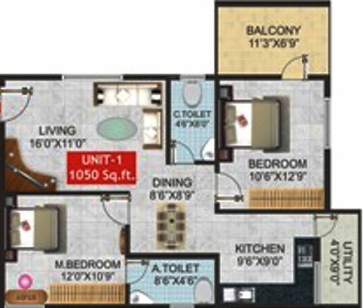 Ultimate Signature (2BHK+2T (1,050 sq ft) 1050 sq ft)
