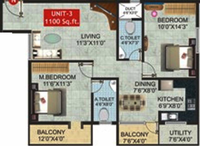 Ultimate Signature (2BHK+2T (1,100 sq ft) 1100 sq ft)