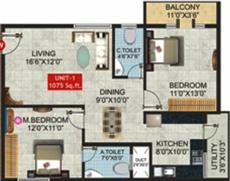 Ultimate Signature (2BHK+2T (1,075 sq ft) 1075 sq ft)