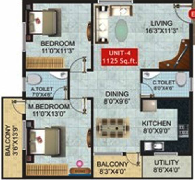 Ultimate Signature (2BHK+2T (1,125 sq ft) 1125 sq ft)
