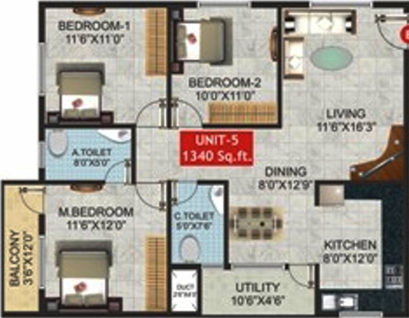 Ultimate Signature (3BHK+2T (1,340 sq ft) 1340 sq ft)