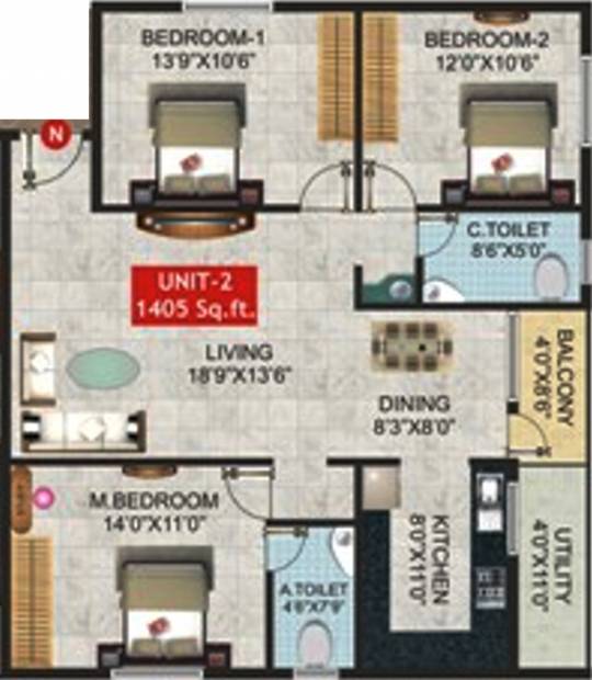 Ultimate Signature (3BHK+2T (1,405 sq ft) 1405 sq ft)