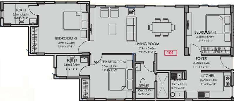 Kay Arr And Co Providence (3BHK+3T (1,520 sq ft) 1520 sq ft)