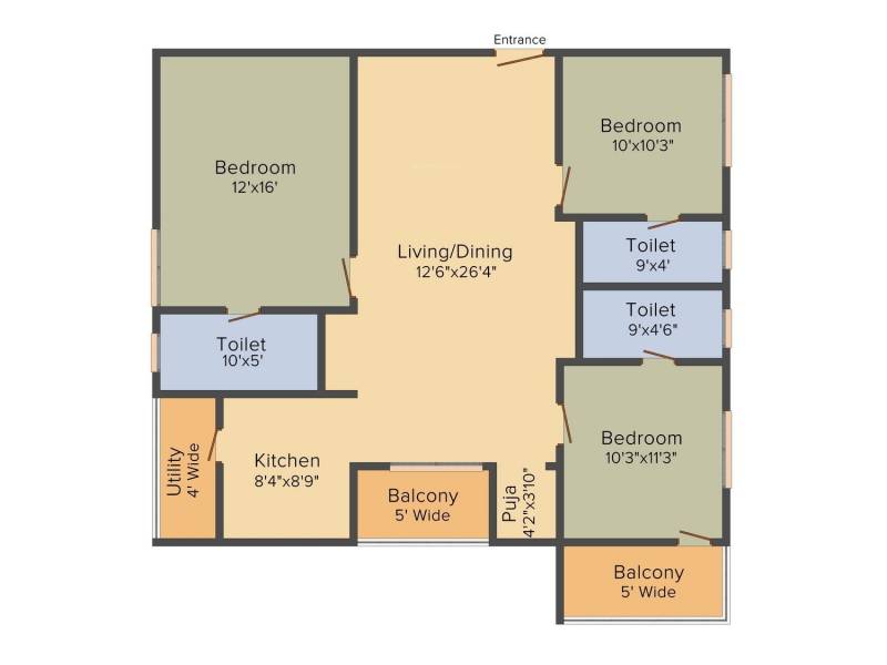 Anuhar Meda Heights (3BHK+3T (1,555 sq ft)   Pooja Room 1555 sq ft)