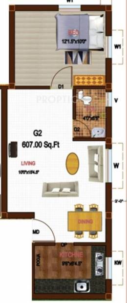 Sikara Westend (1BHK+1T (607 sq ft) 607 sq ft)