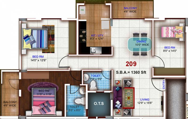 Sumukha Maple Grove (3BHK+2T (1,360 sq ft) 1360 sq ft)