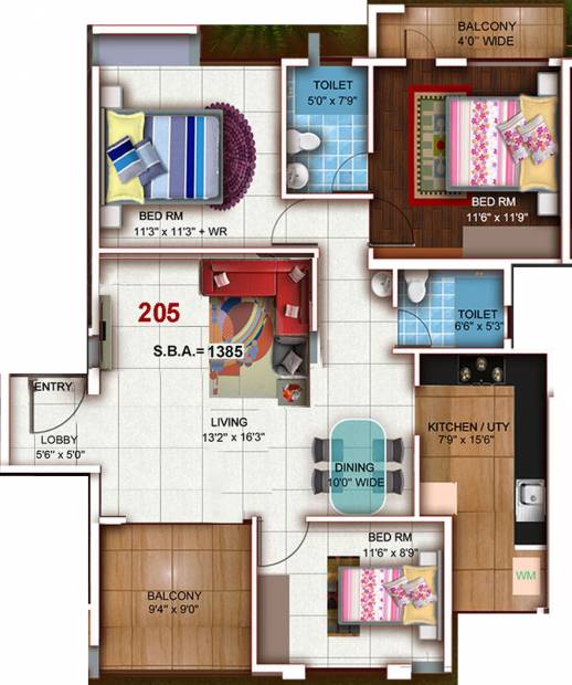 Sumukha Maple Grove (3BHK+2T (1,385 sq ft) 1385 sq ft)