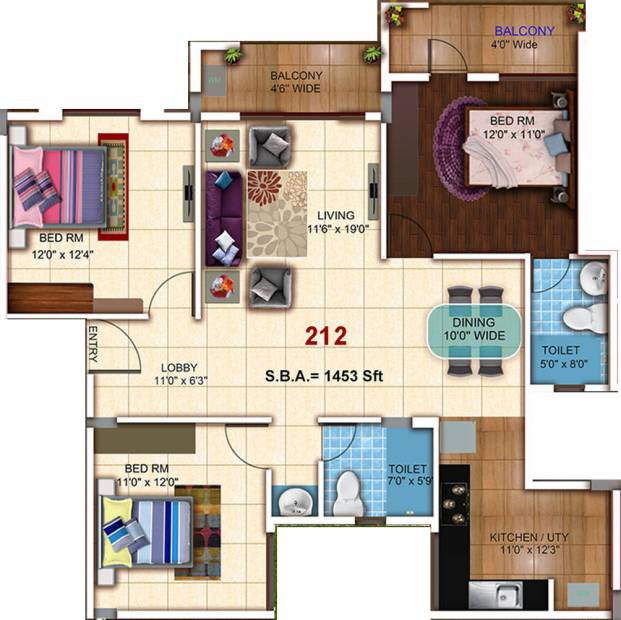 Sumukha Maple Grove (3BHK+2T (1,453 sq ft) 1453 sq ft)