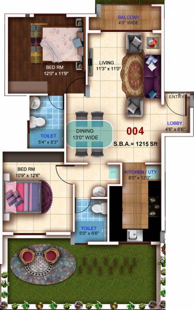 Sumukha Maple Grove (2BHK+2T (1,215 sq ft) 1215 sq ft)