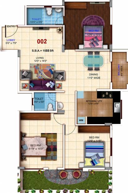Sumukha Maple Grove (3BHK+2T (1,588 sq ft) 1588 sq ft)