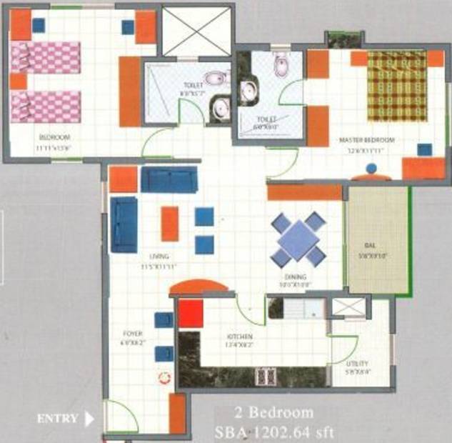 Maya Ventures Indraprastha Floor Plan (2BHK+2T (1,202 sq ft) 1202 sq ft)