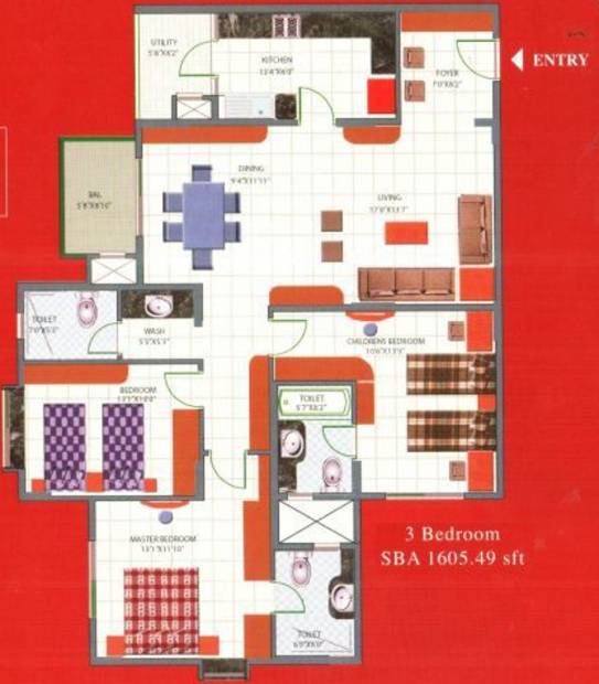 Maya Ventures Indraprastha Floor Plan (3BHK+3T (1,605 sq ft) 1605 sq ft)