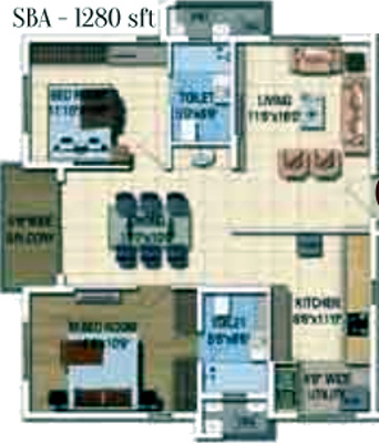 Salarpuria Sattva Magnus (2BHK+2T (1,280 sq ft) 1280 sq ft)