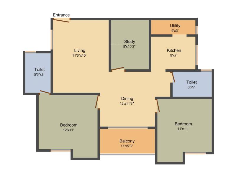 Nova Sprint (2BHK+2T (1,243 sq ft) + Study Room 1243 sq ft)