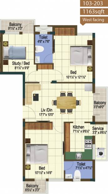 Sanjana Apex Enclave (2BHK+2T (1,163 sq ft) + Study Room 1163 sq ft)