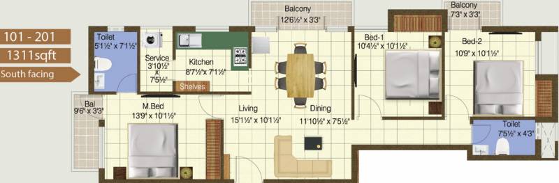 Sanjana Apex Enclave (3BHK+2T (1,311 sq ft) 1311 sq ft)