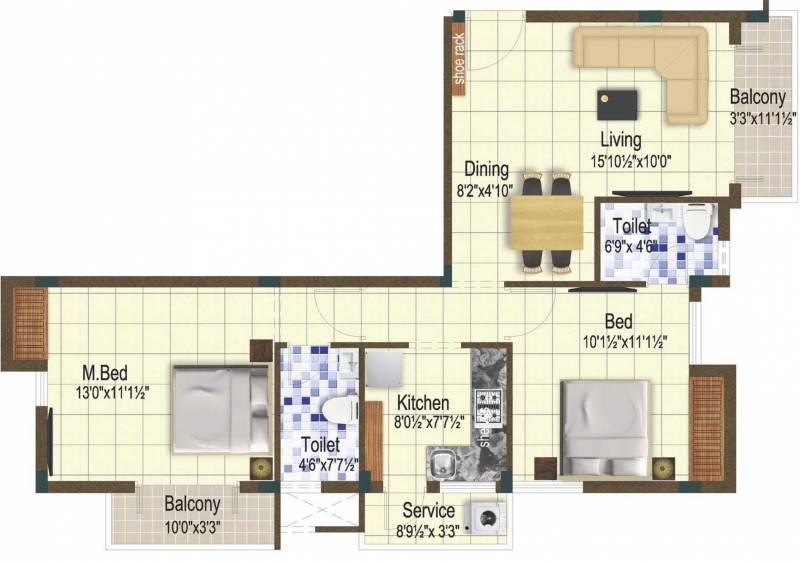 Sanjana Apex Enclave (2BHK+2T (1,081 sq ft) 1081 sq ft)