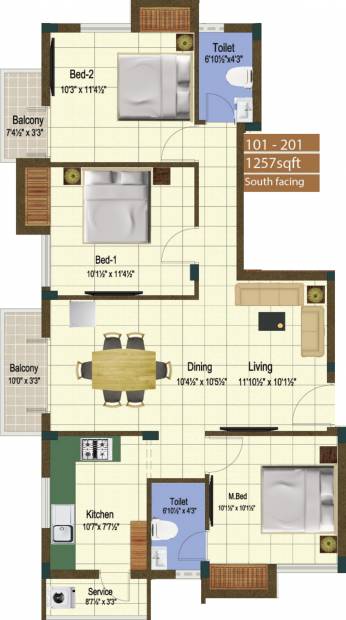 Sanjana Apex Enclave (3BHK+2T (1,257 sq ft) 1257 sq ft)
