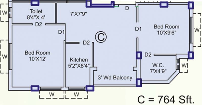 Eden Harmony (2BHK+1T (764 sq ft) 764 sq ft)