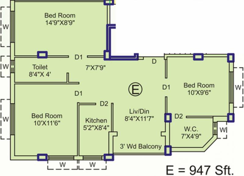 Eden Harmony (3BHK+2T (947 sq ft) 947 sq ft)