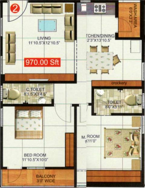 Goldy Corp (2BHK+2T (970 sq ft) 970 sq ft)
