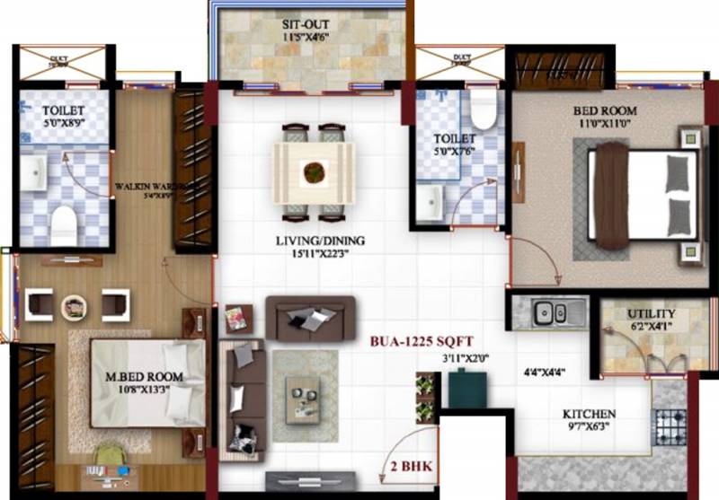 Eshwari Embassy (2BHK+2T (1,225 sq ft) 1225 sq ft)