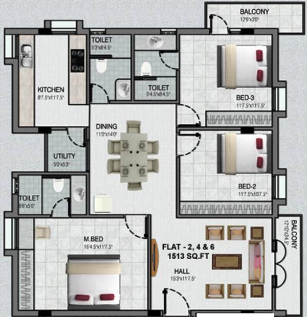 Maxis Rajam (3BHK+3T (1,513 sq ft) 1513 sq ft)
