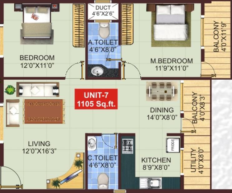 Shivaganga Silverline (2BHK+2T (1,105 sq ft) 1105 sq ft)
