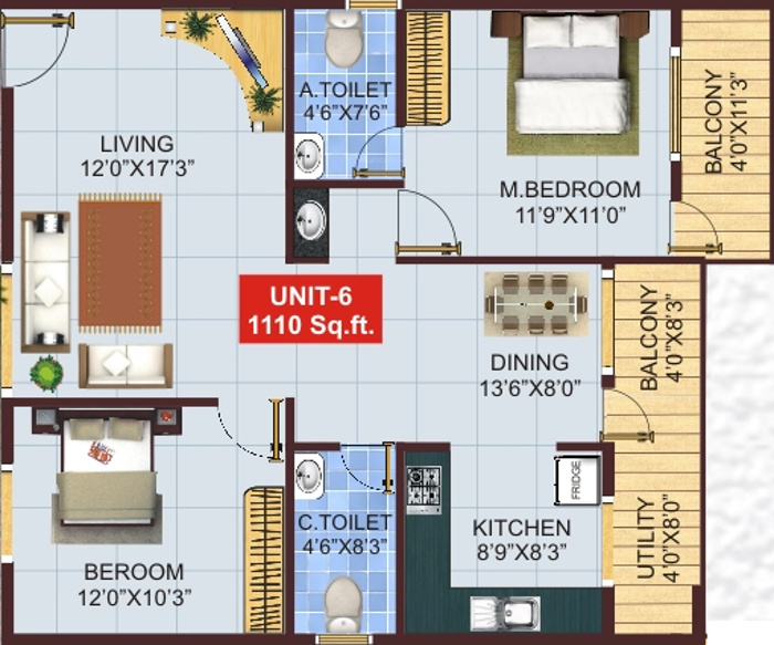 Shivaganga Silverline (2BHK+2T (1,110 sq ft) 1110 sq ft)
