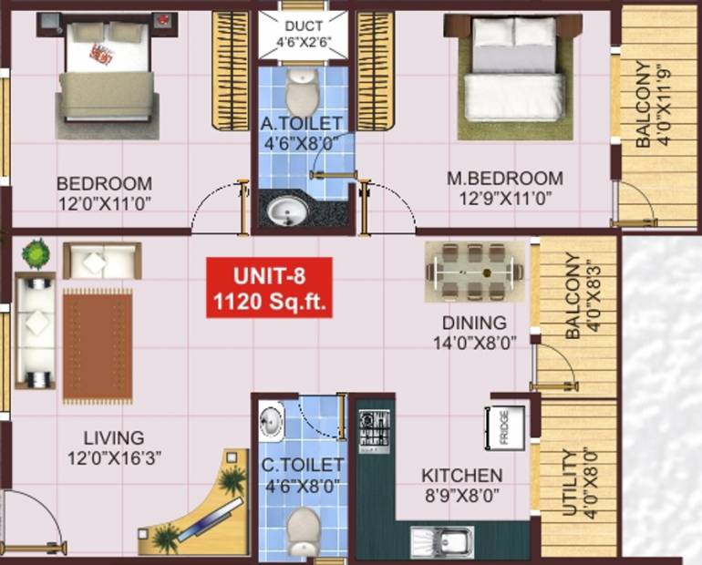 Shivaganga Silverline (2BHK+2T (1,120 sq ft) 1120 sq ft)